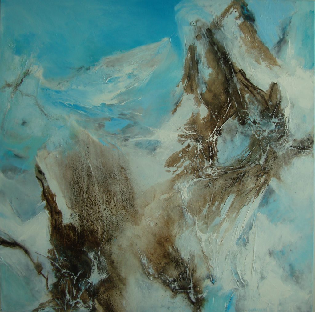 Aska og ísbráð- Ash and melting ice, 150 x 150 cm.