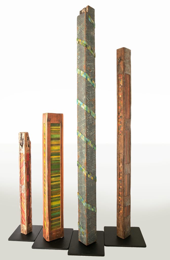 Miles Allen-Posts of recycled timber inlaid with plywood (2014)