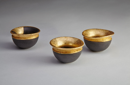 Gilded Finch Bowls wheel thrown porcelain and 23ct goldleaf, 7cm z 4cms