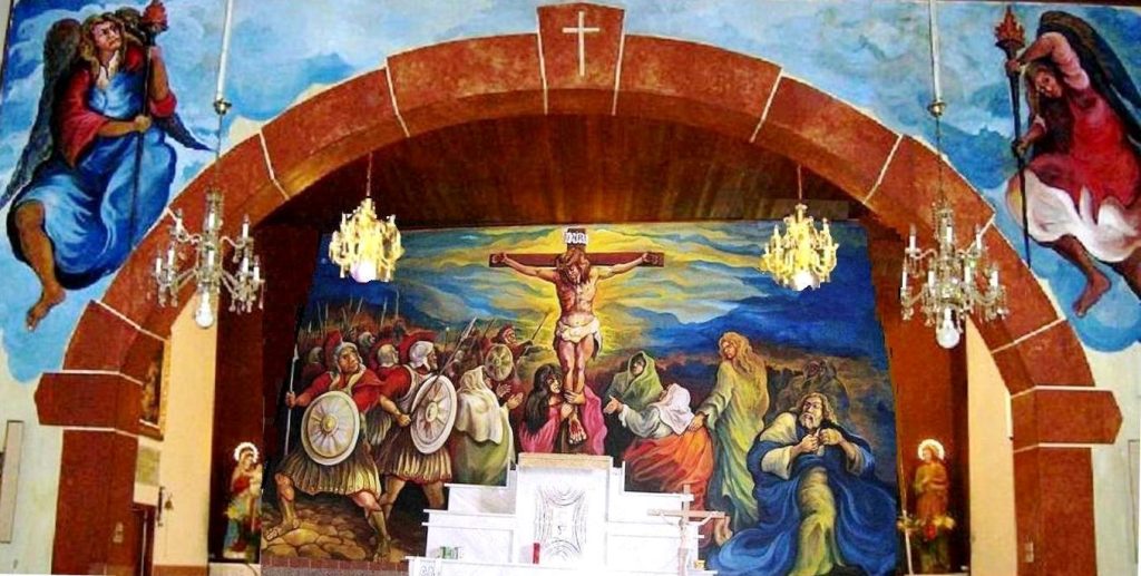 11 The Crucifixion-varnish-acrylic on wall 450X1040