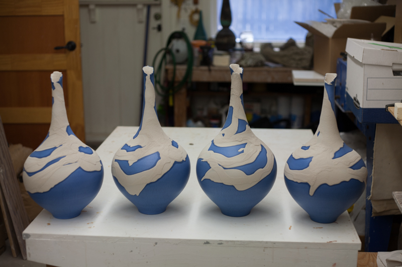 Bottle Vases with crawl glaze applied
