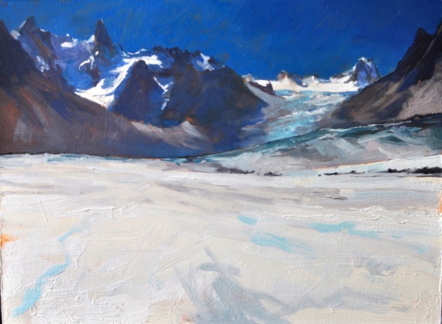 Glacier Tacul from the Mer de Glace, oil on acrylic on board 30x42cm